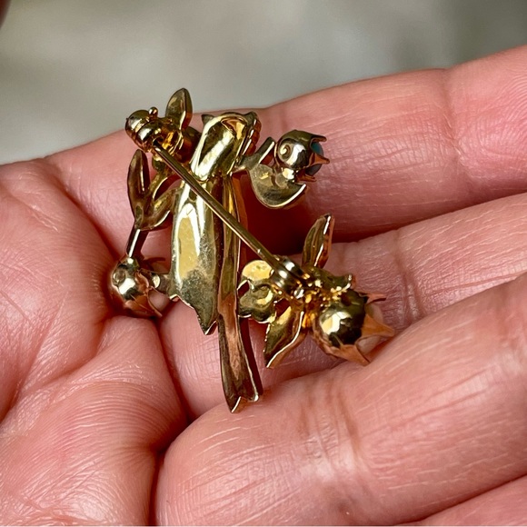 Vintage Bird Faux Pearls Turquoise Miniature Gold Tone Unsigned Brooch Pin - Picture 5 of 10